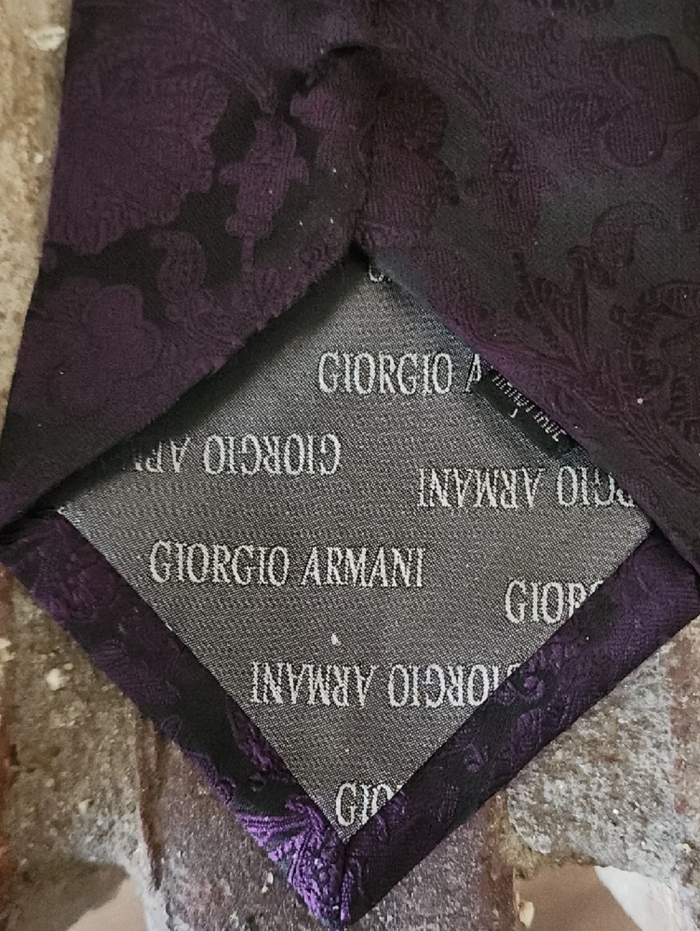 Giorgio Armani Silk Tie Purple Black Floral Jacquard Luxury Designer Necktie